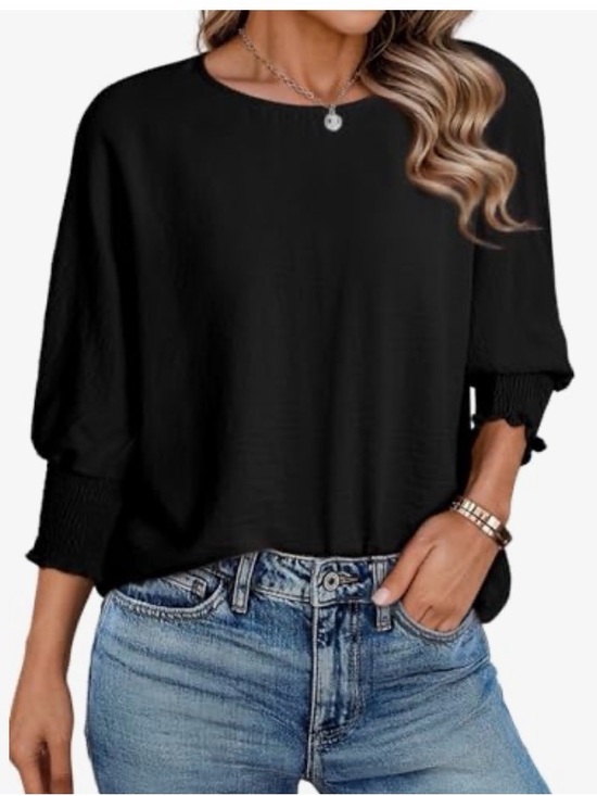 Dokotoo Tops - NWT Casual Black Boatneck Blouse with Smocked Cuffs Oversized, XL